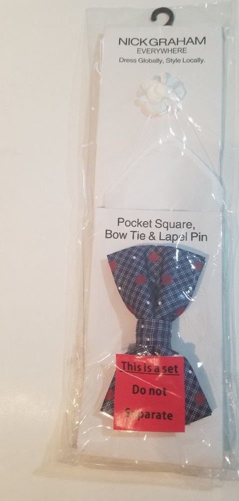 k Graham mens bow tie, pocket square, lapel pin